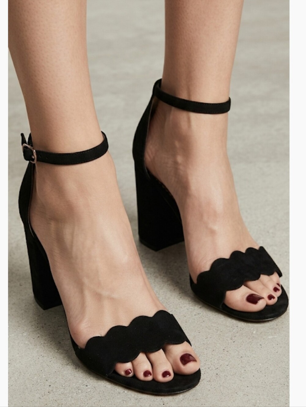 Sam Edelman Odila Block Heel Scalloped Sandals Black Suede US 8M